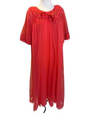Tosca Womens Lingerie Peignor Robe Set Size Small Chiffon Lace Coral Red Vintage